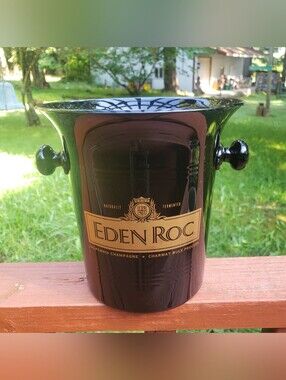 Vintage Eden Roc Plastic Black Ice Bucket With Gold Details - Has Wear